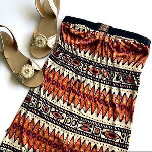 TRINA TURK 100% SILK STRAPLESS PRINT MAXI DRESS